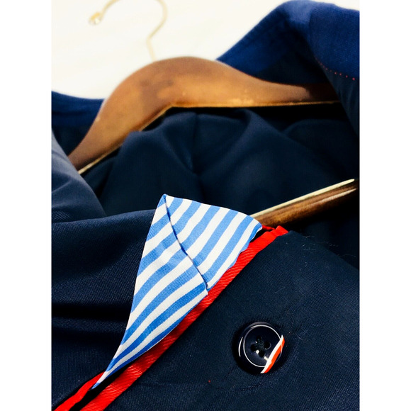 40R Tommy Hilfiger Mens 2 Button Blazer Jacket Pindot Navy Powder Blue - Picture 10 of 13